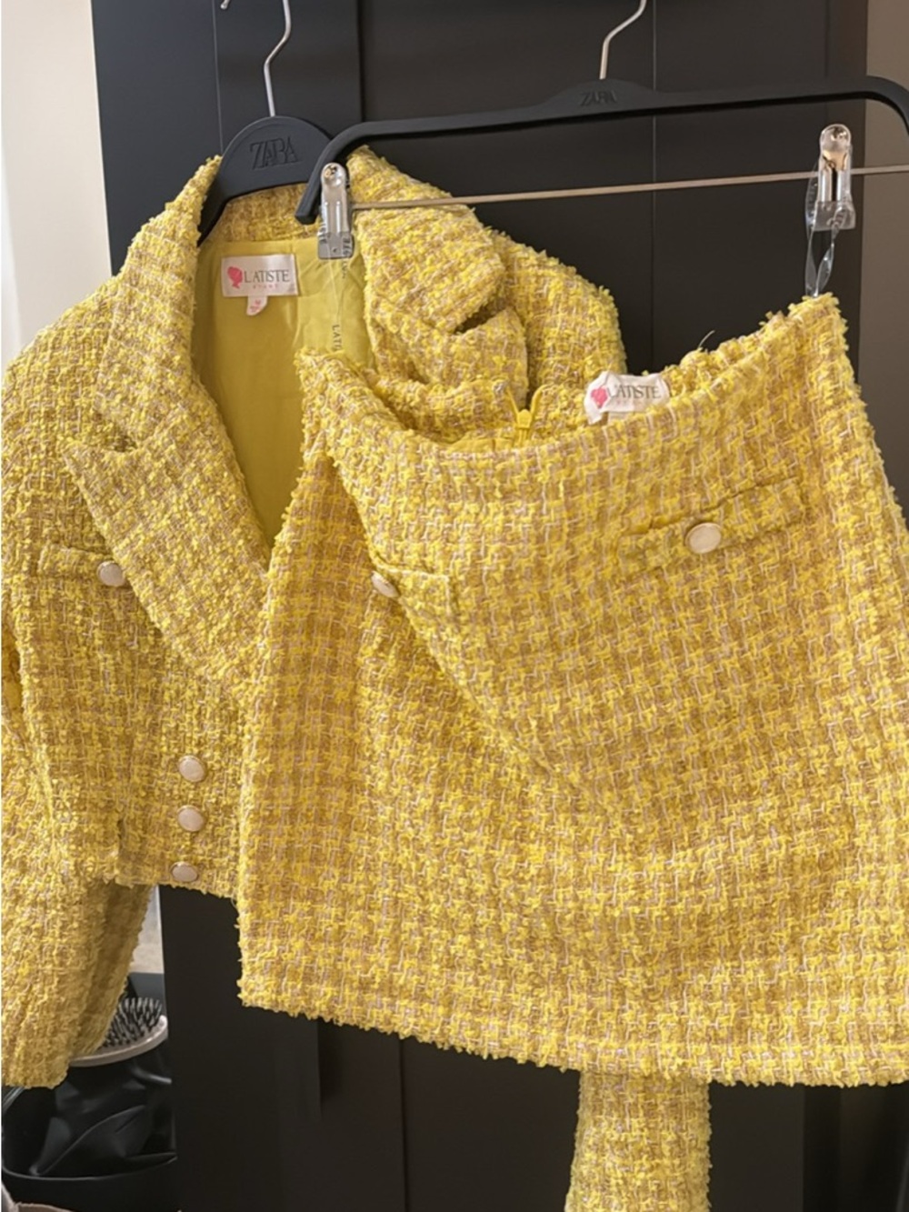 L'ATISTE Bright Yellow Tweed Cropped Blazer
